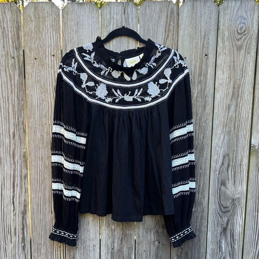 Maeve By Anthropologie Embroidered Lace Boho Peasant Top Sz Small - Picture 5 of 16